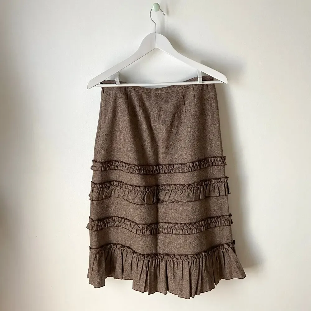 Loft Ruffled Wool Blend Midi Skirt Size 6